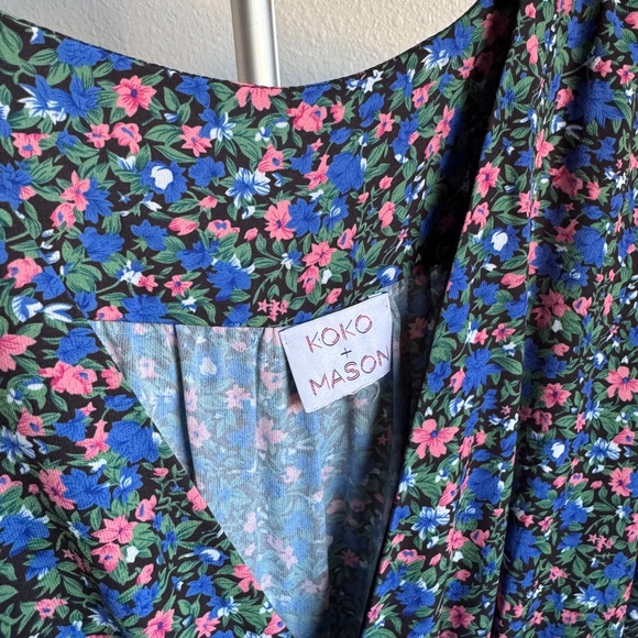 KOKO + MASON ​Floral Ruched Long Sleeve Mini Dress Sz S - Picture 9 of 11